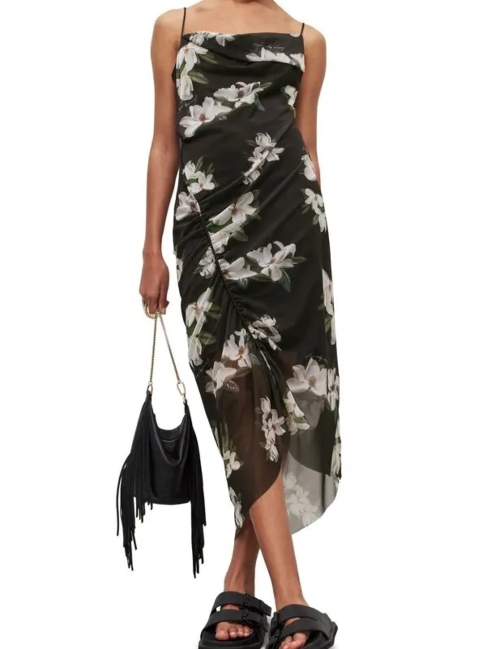All Saints - Ulla Alessandra Floral Midi Dress in Black with White Floral Print